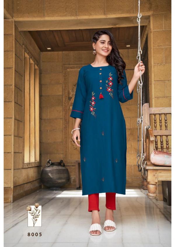 Vastram Vol 8 Rayon Slub Designer Khatli Work Kurti Collection